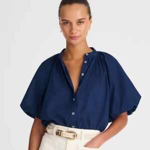 Madewell Shirred Balloon-Sleeve Top in Cotton Voile NV188 Size S NWT Blue